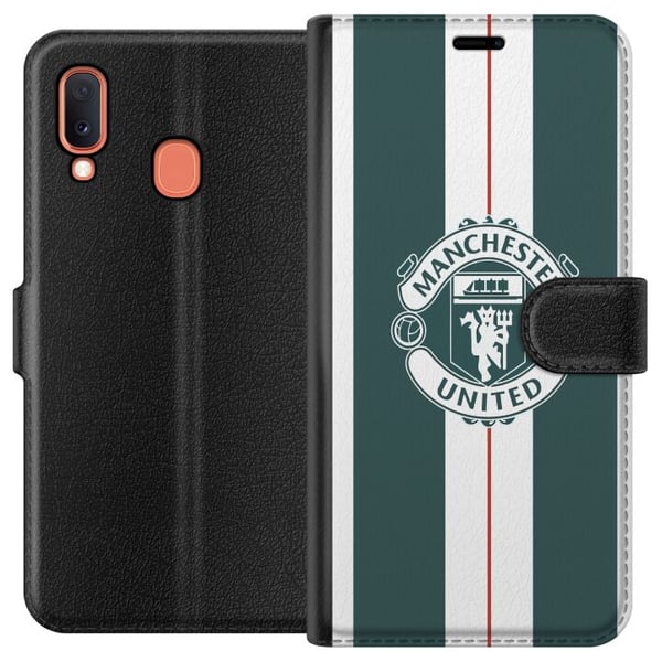 Yhteensopiva Lompakkokotelo Samsung Galaxy A20e Manchester United logo vaakuna jalkapallo seura Premier League Red Devils juliste retro valkoinen vih