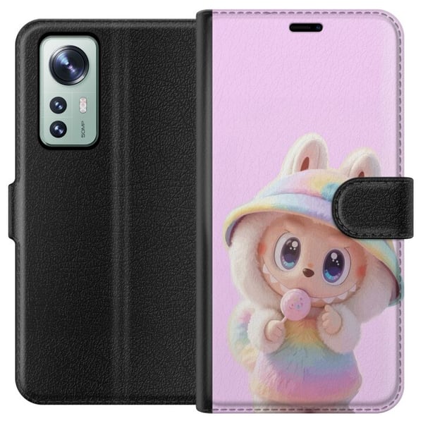 Yhteensopiva Lompakkokotelo Xiaomi 12 Rainbow Bunny Cutie – suloinen pastellisävyinen kuva, jossa söpö hahmo hupparissa