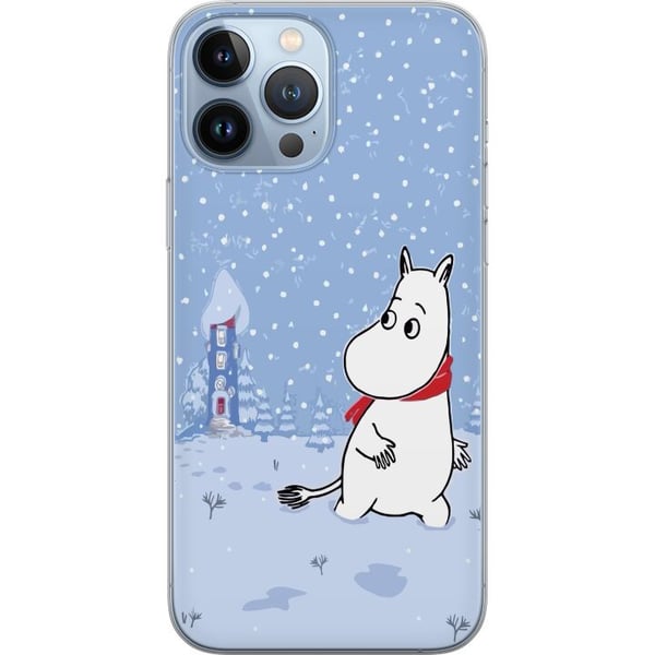 Kompatibelt Mobildeksel til Apple iPhone 13 Pro Max Figur står i et stille vinterlandskap med snøfall, blå toner og en måne som skaper ro, harmoni og