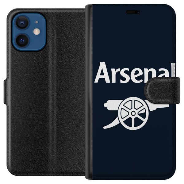Kompatibel Tegnebogsetui til Apple iPhone 12 Arsenal-logo i mørkeblå og hvid, klassisk fodboldmotiv til Premier League-fans