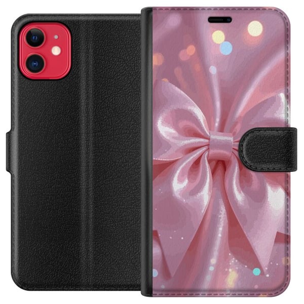 Kompatibelt Plånboksfodral till Apple iPhone 11 Rosa rosett design – Elegant sidenband illustration med glittrig effekt