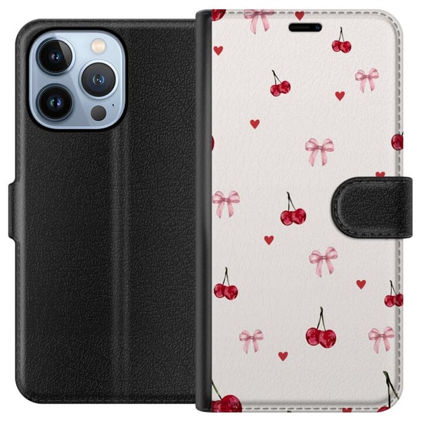 Yhteensopiva Lompakkokotelo Apple iPhone 13 Pro Kirsikkasydämet ja rusetit, joissa on kirsikoita, vaaleanpunaisia rusetteja ja sydämiä viehättävässä Yhteensopiva Lompakkokotelo Apple iPhone 13 Pro Kirsikkasydämet ja rusetit, joissa on kirsikoita, vaaleanpunaisia rusetteja ja sydämiä viehättävässä
