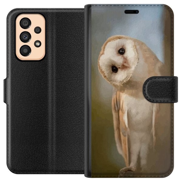 Yhteensopiva Lompakkokotelo Samsung Galaxy A33 5G Uggla Nyfiken Blick Fågelmotiv Skog Natur Grafiskt Design