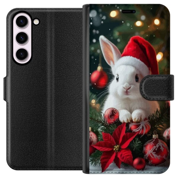 Kompatibelt Lommeboketui til Samsung Galaxy S23+ Julekanin med nisselue søt kanin vinter røde dekorasjoner festlig kawaii jul koselige lys plakat Kompatibelt Lommeboketui til Samsung Galaxy S23+ Julekanin med nisselue søt kanin vinter røde dekorasjoner festlig kawaii jul koselige lys plakat