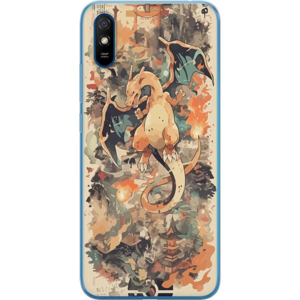 Kompatibel Mobilcover til Xiaomi Redmi 9A Legenden om ilddragen, ildspruttende drage i japansk kunststil, vintageillustration med templer og røgskyer
