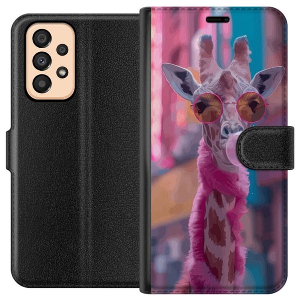 Yhteensopiva Lompakkokotelo Samsung Galaxy A33 5G Purukumia pureskeleva kirahvi, hauska ja värikäs poptaidetyylinen design kaupunkiympäristössä, täyn