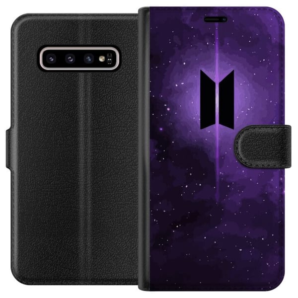 Kompatibel Tegnebogsetui til Samsung Galaxy S10+ BTS kpop-logo lilla galakse plakat rumdesign koreansk band ARMY-symbol stjernehimmel musik fan art