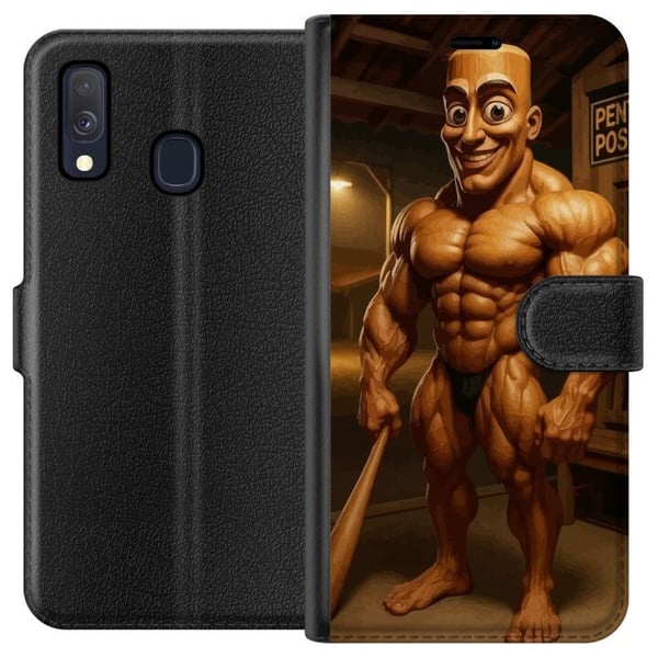 Yhteensopiva Lompakkokotelo Samsung Galaxy A40 Italian Brainrot -kuvitus – Humoristinen puinen hahmo ainutlaatuisessa taidetyylissä