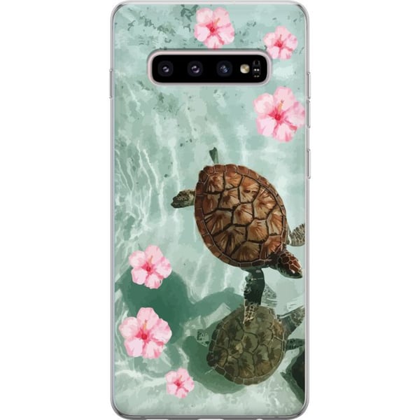 Kompatibelt Mobilskal till Samsung Galaxy S10+ Sköldpaddor och hibiskus tropisk design med blommor och vatten lugn semesterkänsla inspirerad av hav o