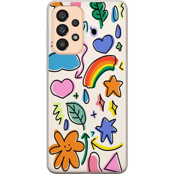 Kompatibel Mobilcover til Samsung Galaxy A33 5G Doodle-illustration med stjerner, hjerter, regnbue, skyer, blade og pile – perfekt til dig, der kan l