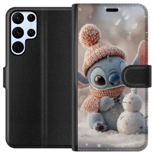 Kompatibelt Plånboksfodral till Samsung Galaxy S22 Ultra 5G Stitch snögubbe vinter söt blue alien kawaii christmas cosy snow cute holiday adorable po