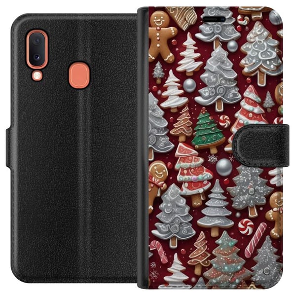 Kompatibelt Plånboksfodral till Samsung Galaxy A20e Christmas cookies julkakor gingerbread granar pepparkakor holiday pattern candy cane julgran desi