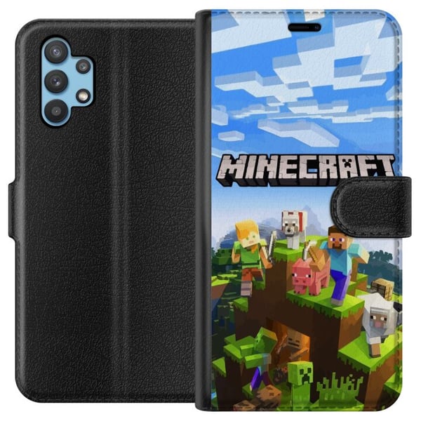Kompatibelt Plånboksfodral till Samsung Galaxy A32 5G Minecraft pixelvärld Creeper gaming design