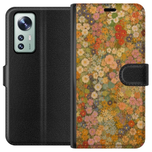 Yhteensopiva Lompakkokotelo Xiaomi 12 Kukkaniitty lämpimissä sävyissä nostalgisella maalaustunnelmalla