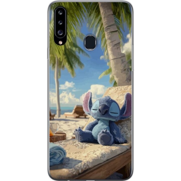 Kompatibelt Mobilskal till Samsung Galaxy A20s Stitch Disney figur med tropisk strandmotiv