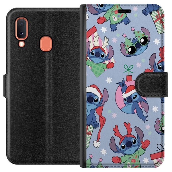 Kompatibelt Lommeboketui til Samsung Galaxy A20e Disney Stitch-julemønster – søt Stitch-juldesign med nisseluer, reinsdyrhorn og blå bakgrunn Kompatibelt Lommeboketui til Samsung Galaxy A20e Disney Stitch-julemønster – søt Stitch-juldesign med nisseluer, reinsdyrhorn og blå bakgrunn
