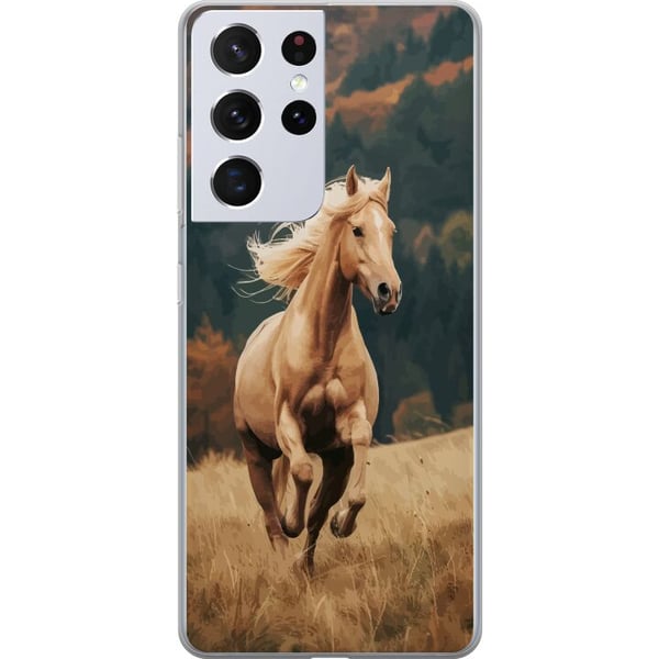 Kompatibel Mobilcover til Samsung Galaxy S21 Ultra 5G Elegant hest, der løber over efterårsmarker med smukke farver og en følelse af natur, kraftfuld