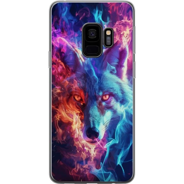 Kompatibelt Mobilskal till Samsung Galaxy S9 Intensiv varg med blå och orange eld runt ansiktet i kraftfull fantasyillustration Kompatibelt Mobilskal till Samsung Galaxy S9 Intensiv varg med blå och orange eld runt ansiktet i kraftfull fantasyillustration