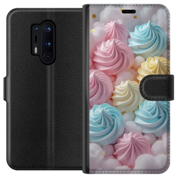 Kompatibel Tegnebogsetui til OnePlus 8 Pro Pastelmarengsmotiv med candyfarverne rosa, blå og gul, sødt bagværksdesign til kageelskere