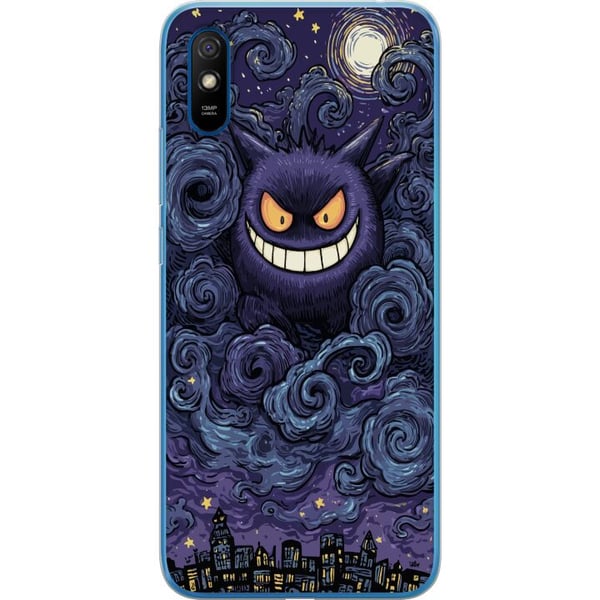 Kompatibel Mobilcover til Xiaomi Redmi 9A Pokémon Gengar-illustration – Mørkt motiv med stjernehimmel og bykunst