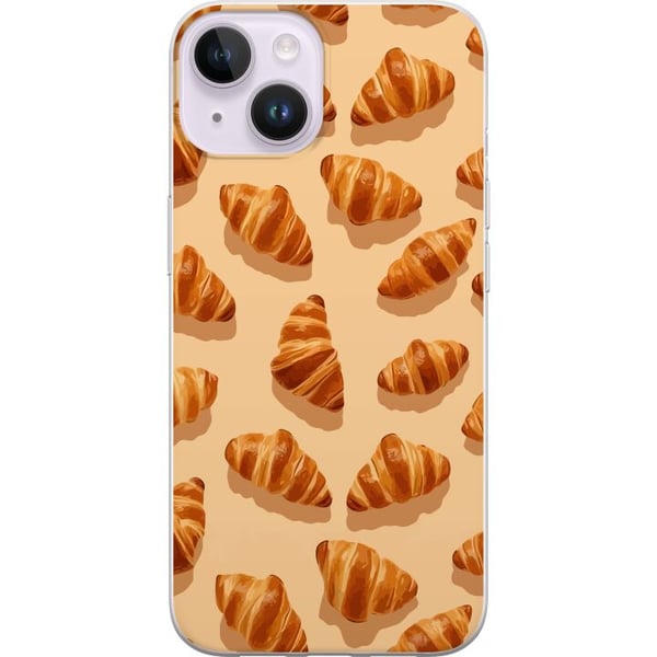 Yhteensopiva Puhelinkuori Apple iPhone 14 Plus Croissant-kuvio, jossa on kullanruskeita ranskalaisia leivonnaisia, beige tausta, kahvilahenkinen kuvi
