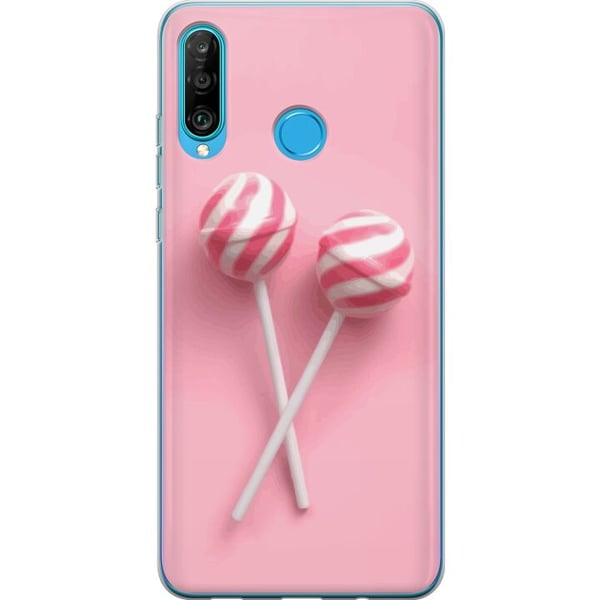 Kompatibel Mobilcover til Huawei P30 lite Lyserøde slikkepinde og slikdesign – Sødt pastelmotiv til trendy accessories