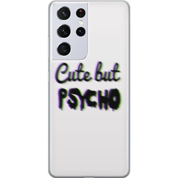 Kompatibel Mobilcover til Samsung Galaxy S21 Ultra 5G Minimalistisk glitchtypografi med teksten cute but psycho i neonlignende farveeffekt