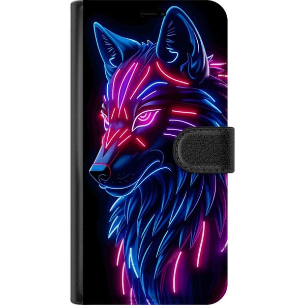 Kompatibel Tegnebogsetui til Apple iPhone 12 Neonbelyst ulv i blåt og pink lys med futuristisk cyberpunkstemning