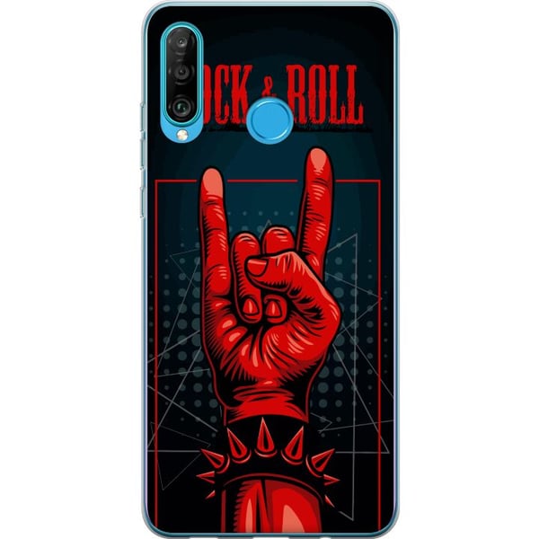 Kompatibel Mobilcover til Huawei P30 lite Rock & Roll-design – Rødt og sort motiv med klassisk hardrocktema
