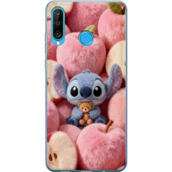 Kompatibelt Mobilskal till Huawei P30 lite Stitch i fluffiga rosa äpplen med liten nalle i charmig kawaii-estetik