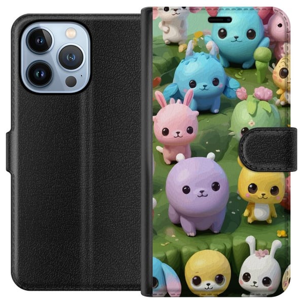 Kompatibelt Lommeboketui til Apple iPhone 13 Pro Kawaii-dyr i pastell, fargerike figurer på grønn bakgrunn, lekent motiv for barn og unge voksne Kompatibelt Lommeboketui til Apple iPhone 13 Pro Kawaii-dyr i pastell, fargerike figurer på grønn bakgrunn, lekent motiv for barn og unge voksne