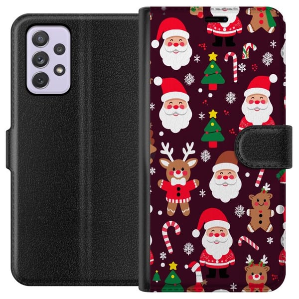 Kompatibelt Lommeboketui til Samsung Galaxy A52s 5G Merry Squad julemønster med nisser, reinsdyr og pepperkaker, søt vinterdesign i tegneseriestil