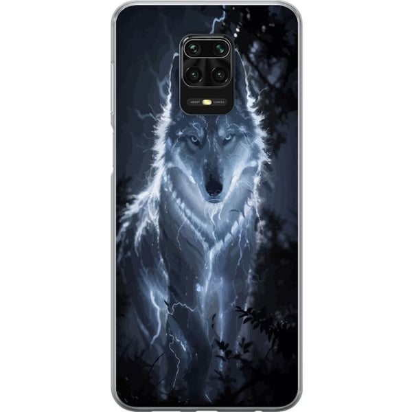 Kompatibelt Mobildeksel til Xiaomi Redmi Note 9S Hvit ulv omgitt av lyn i mørk skog med dramatisk nattestemning