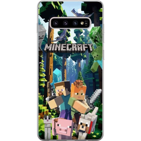 Kompatibelt Mobilskal till Samsung Galaxy S10+ Minecraft mobilskal med skog och figurer i pixelstil