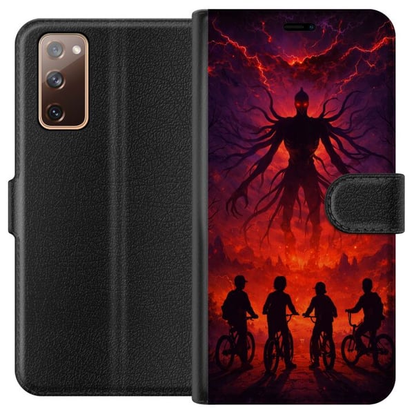 Kompatibelt Plånboksfodral till Samsung Galaxy S20 FE Mörk fantasyillustration inspirerad av Stranger Things med övernaturlig varelse, blixtar och cy