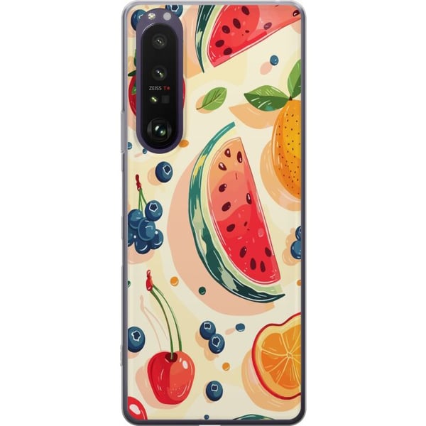 Kompatibel Mobilcover til Sony Xperia 1 III Frugtmønster med vandmelon, citrusfrugter og bær i en legende illustration
