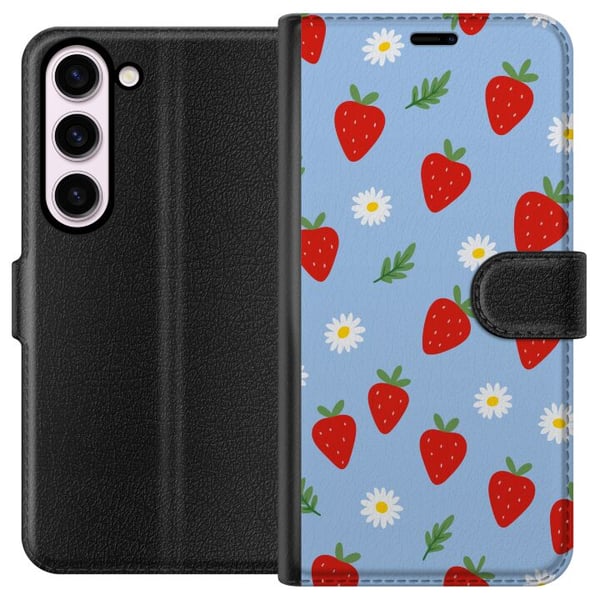 Yhteensopiva Lompakkokotelo Samsung Galaxy S23 mansikat mansikat kuvio kesä kukat päivänkakkara ruotsalainen juhannus retro painatus marjasuunnittelu