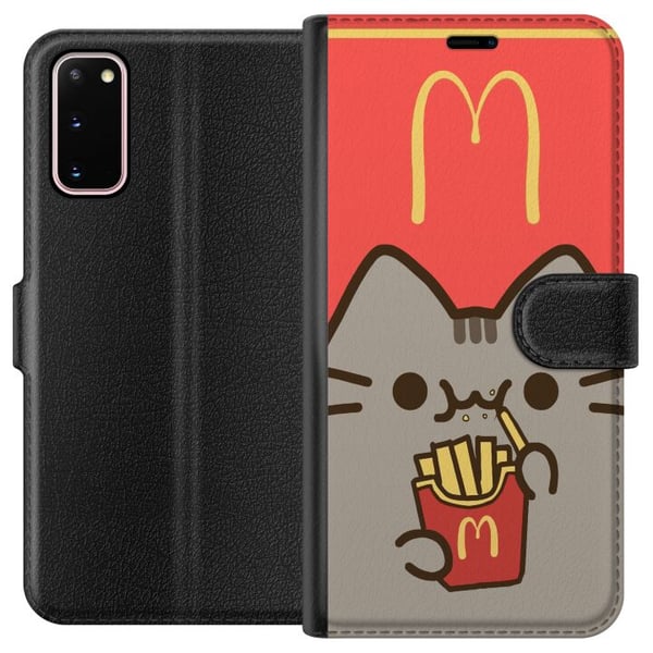 Kompatibel Tegnebogsetui til Samsung Galaxy S20 Sød Pusheen-lignende kat med pommes frites i McDonald’s-stil – humoristisk og charmerende motiv.