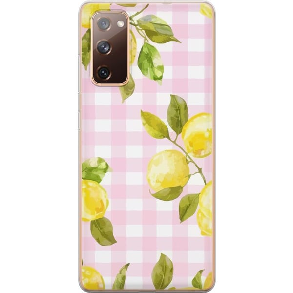 Kompatibelt Mobilskal till Samsung Galaxy S20 FE Lemon pink gingham pattern – citronmönster med rosa rutigt motiv i pastell och somrig estetisk stil
