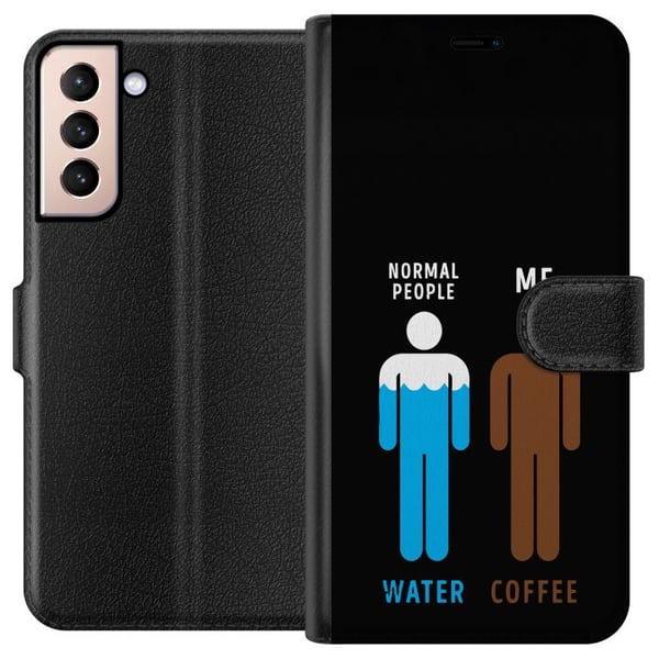 Kompatibelt Lommeboketui til Samsung Galaxy S21 Morsom minimalistisk illustrasjon med teksten normal people water me coffee perfekt for kaffeelskere