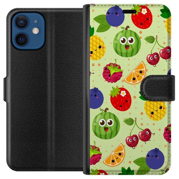 Yhteensopiva Lompakkokotelo Apple iPhone 12 mini Hedelmäkuvio, jossa on ananasta, melonia ja kirsikoita – värikäs design, joka levittää iloa ja kesäe