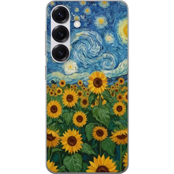 Kompatibelt Mobilskal till Samsung Galaxy S25 Solrosfält konst – Van Gogh inspirerad målning med stjärnklar himmel Kompatibelt Mobilskal till Samsung Galaxy S25 Solrosfält konst – Van Gogh inspirerad målning med stjärnklar himmel