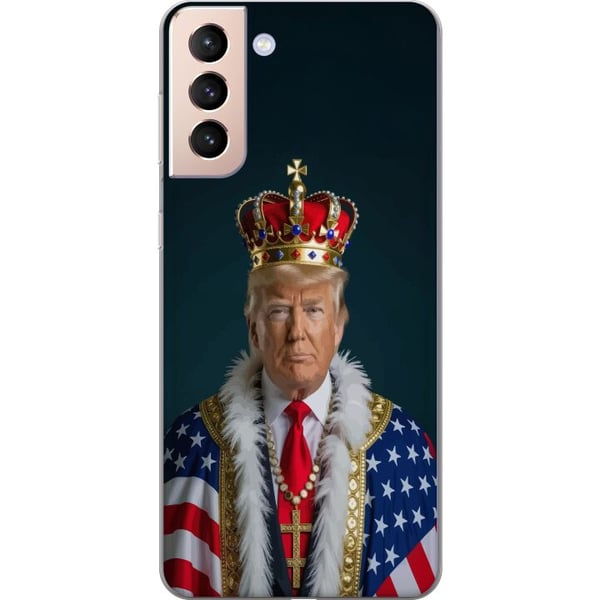 Kompatibelt Mobildeksel til Samsung Galaxy S21 Portrett av Donald Trump kledd som konge med krone og kappe i USAs flagg, symbolsk og provoserende mak