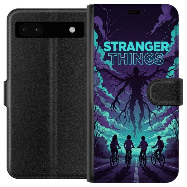 Kompatibelt Plånboksfodral till Google Pixel 6a Stranger Things-inspirerad fantasyillustration med mörkt monster, cyklande barn och dramatisk röd him