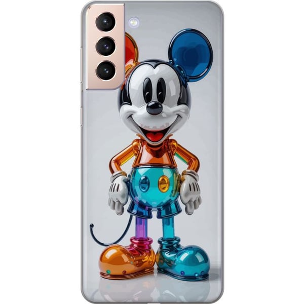 Yhteensopiva Puhelinkuori Samsung Galaxy S21 Värikäs Mikki Hiiri -hahmo futuristinen kromi kiiltävä Disney poptaide moderni eloisa hahmoaihe juliste