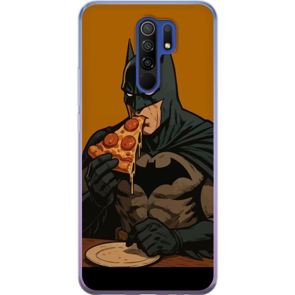 Kompatibelt Mobilskal till Xiaomi Redmi 9 Batman poster eating pizza DC Comics hero cartoon comic retro humor fun food illustration funny art