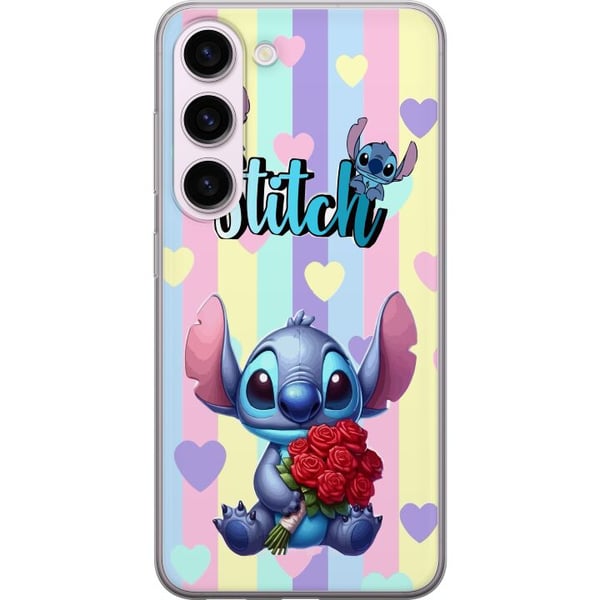 Kompatibel Mobilcover til Samsung Galaxy S23 Stitch med roser i romantisk tegneseriestil mod stribet baggrund