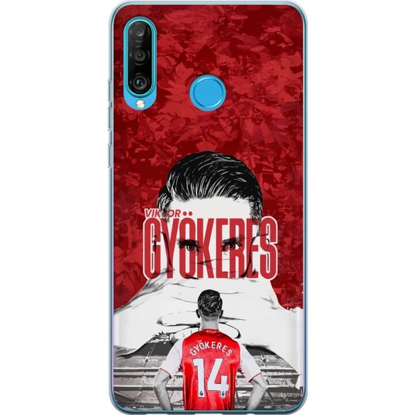Kompatibelt Mobilskal till Huawei P30 lite Viktor Gyökeres kraftfullt fotbollsmotiv i röd ton med energi och passion