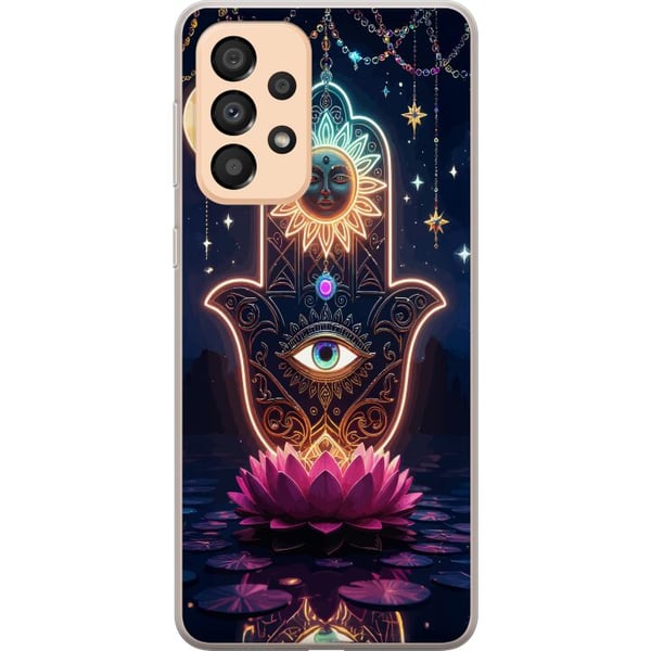 Yhteensopiva Puhelinkuori Samsung Galaxy A33 5G Symbolinen käsiä esittävä kuvitus, jossa on silmä, kukka ja valo