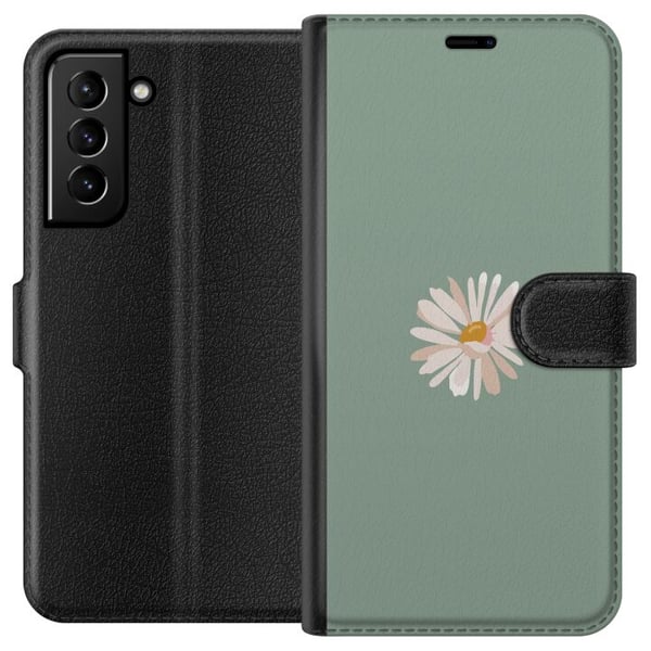 Kompatibelt Lommeboketui til Samsung Galaxy S21+ 5G Grønn Minimalblomst - stilren blomst på grønn bakgrunn Kompatibelt Lommeboketui til Samsung Galaxy S21+ 5G Grønn Minimalblomst - stilren blomst på grønn bakgrunn